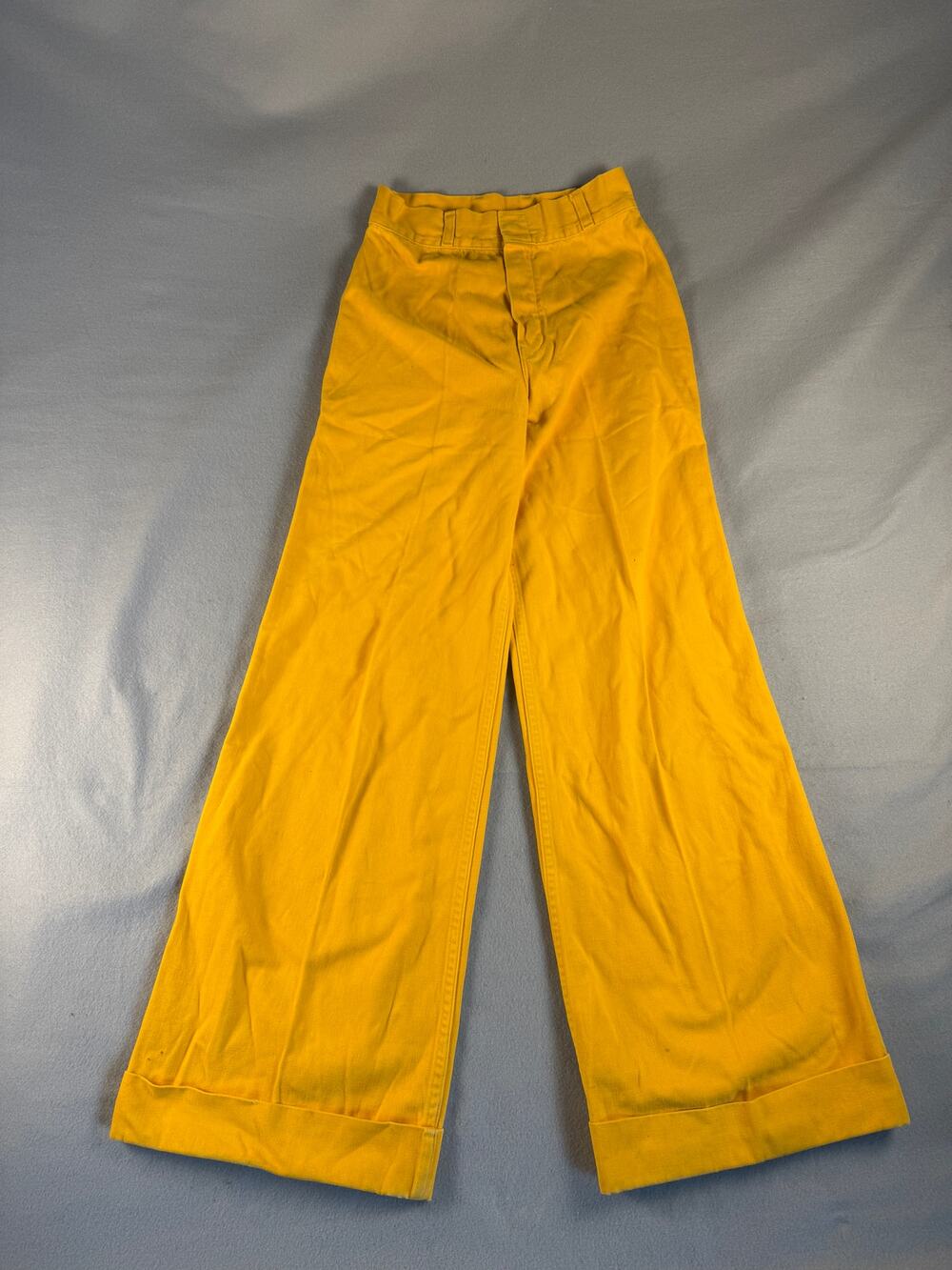 Vintage Wide Leg Pants Womens XS Yellow High Rise Cuffed Hem 70s Boho Retro